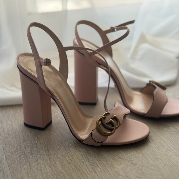 Gucci GG Marmont Block Heel Sandal in Perfect Pink - Picture 2 of 3